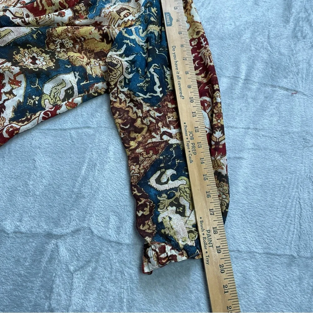 Chaps Blouse 2X Womens Paisley Multi Boho Semi-sheer Tie Neck - Picture 6 of 8
